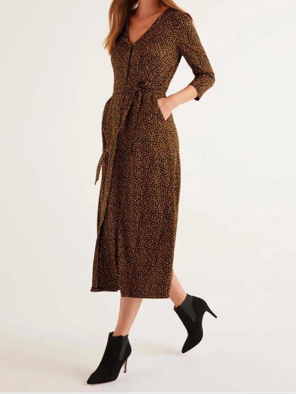 Boden Fleur Jersey Midi Dress, Leopard, 6L